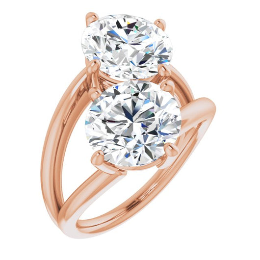 10K Rose Gold Customizable Two Stone Double Round Cut Design with Split Bypass Band