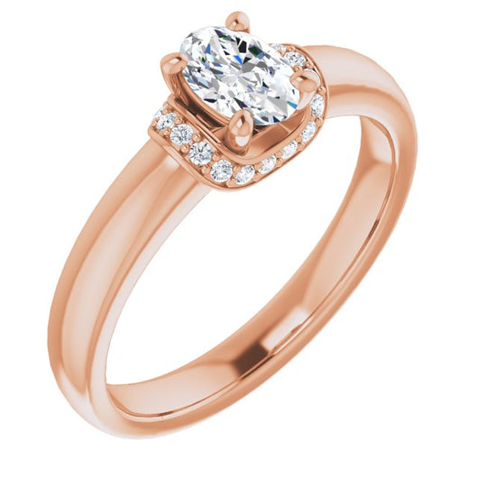 10K Rose Gold Customizable Oval Cut Style featuring Saddle-shaped Under Halo