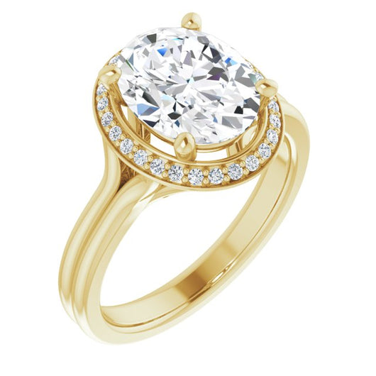 10K Yellow Gold Customizable Cathedral-set Oval Cut Design with Split-band & Halo Accents