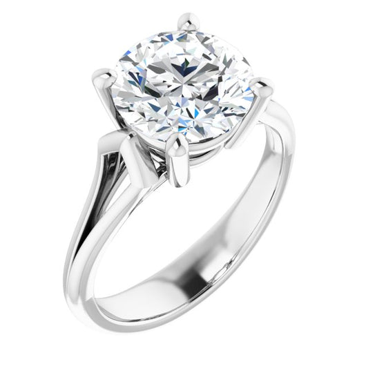 10K White Gold Customizable Cathedral-Raised Round Cut Solitaire with Angular Chevron Split Band