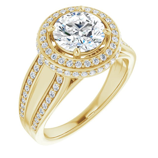 10K Yellow Gold Customizable Halo-style Round Cut with Under-halo & Ultra-wide Band