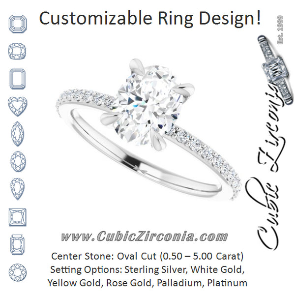 Cubic Zirconia Engagement Ring- The Geraldine Lea (Customizable Oval Cut Style with Delicate Pavé Band)