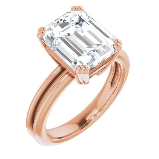 10K Rose Gold Customizable Emerald/Radiant Cut Solitaire with Grooved Band