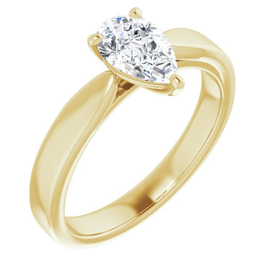 10K Yellow Gold Customizable Pear Cut Cathedral Solitaire with Wide Tapered Band