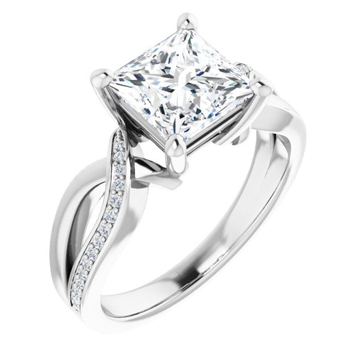 10K White Gold Customizable Princess/Square Cut Center with Curving Split-Band featuring One Shared Prong Leg