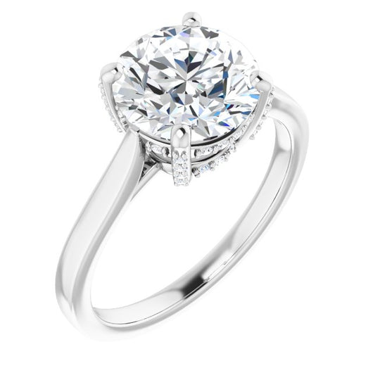 10K White Gold Customizable Cathedral-Raised Round Cut Style with Prong Accents Enhancement