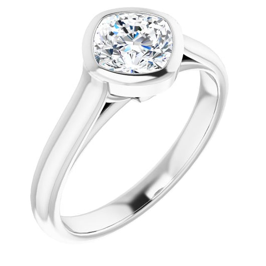 10K White Gold Customizable Cathedral-Bezel Cushion Cut 7-stone "Semi-Solitaire" Design