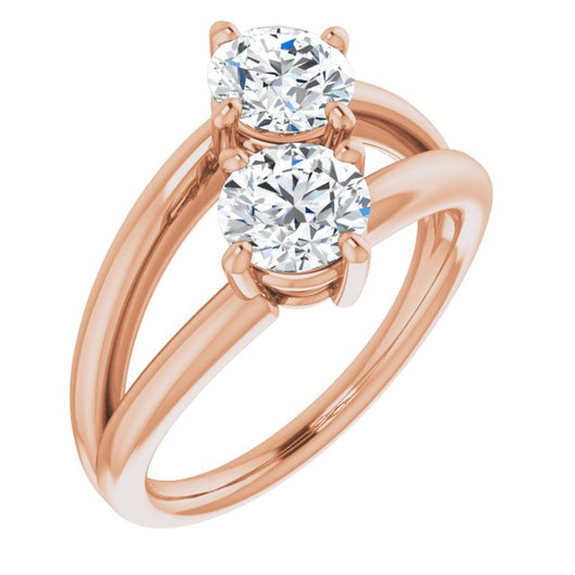 10K Rose Gold Customizable Two Stone Double Round Cut Design with Split Bypass Band