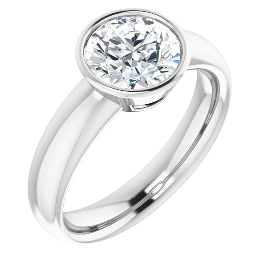 10K White Gold Customizable Bezel-set Round Cut Solitaire with Wide Band