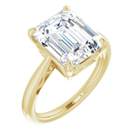 10K Yellow Gold Customizable Emerald/Radiant Cut Solitaire with 'Incomplete' Decorations