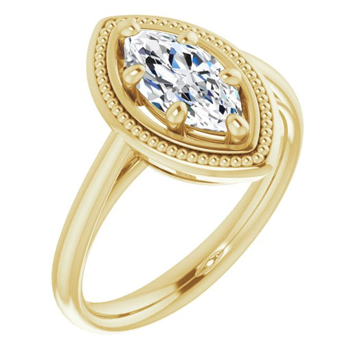 10K Yellow Gold Customizable Marquise Cut Solitaire with Metallic Drops Halo Lookalike