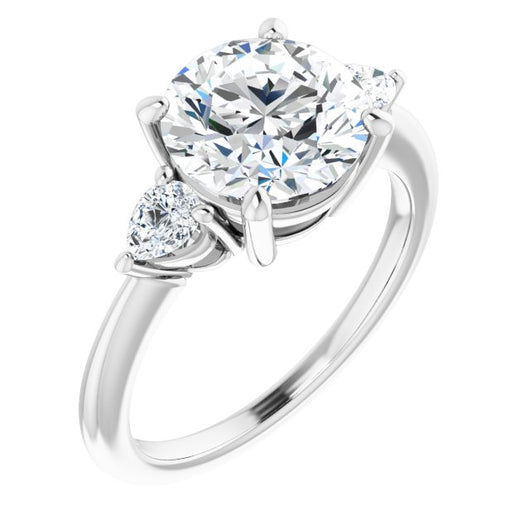 10K White Gold Customizable 3-stone Round Style with Pear Accents