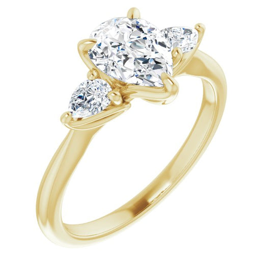 10K Yellow Gold Customizable 3-stone Design with Pear Cut Center and Dual Large Pear Side Stones