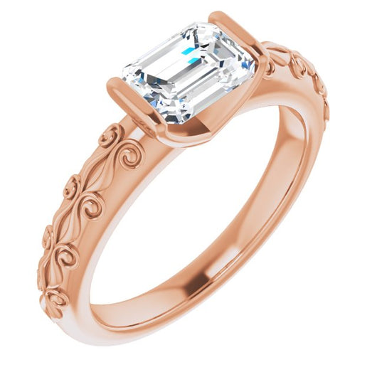 10K Rose Gold Customizable Bar-set Emerald/Radiant Cut Setting featuring Organic Band