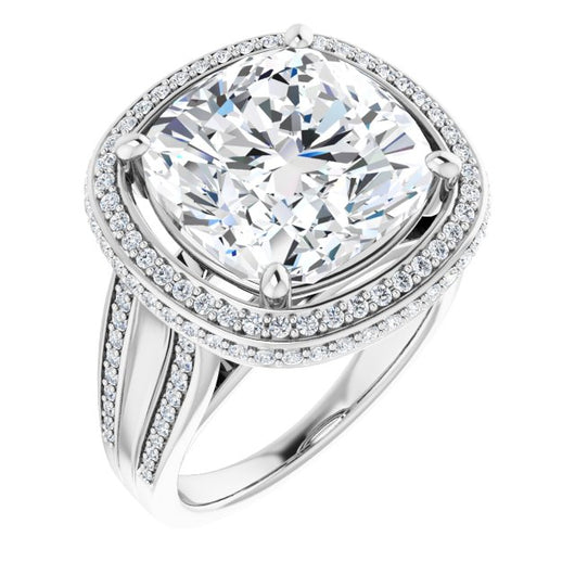 10K White Gold Customizable Halo-style Cushion Cut with Under-halo & Ultra-wide Band