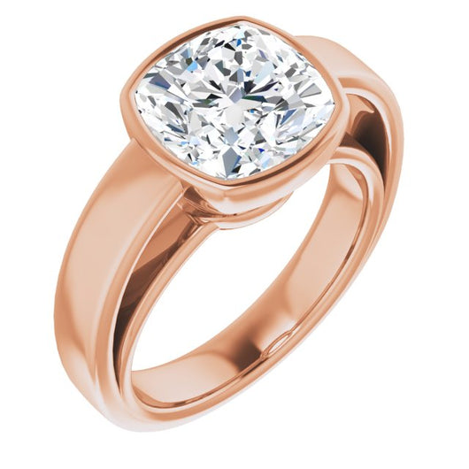 10K Rose Gold Customizable Cathedral-Bezel Cushion Cut Solitaire with Wide Band