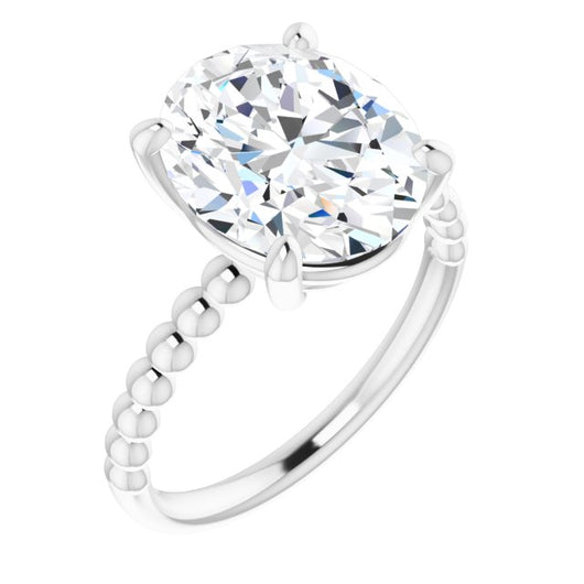 10K White Gold Customizable [[Cut] Cut Solitaire with Thin Beaded-Bubble Band