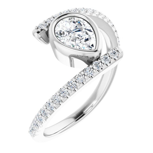 10K White Gold Customizable Bezel-set Pear Cut Design with Bypass Pavé Band