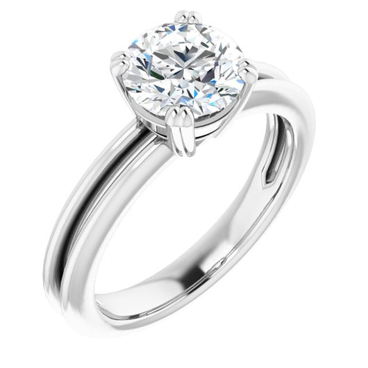 10K White Gold Customizable Round Cut Solitaire with Grooved Band