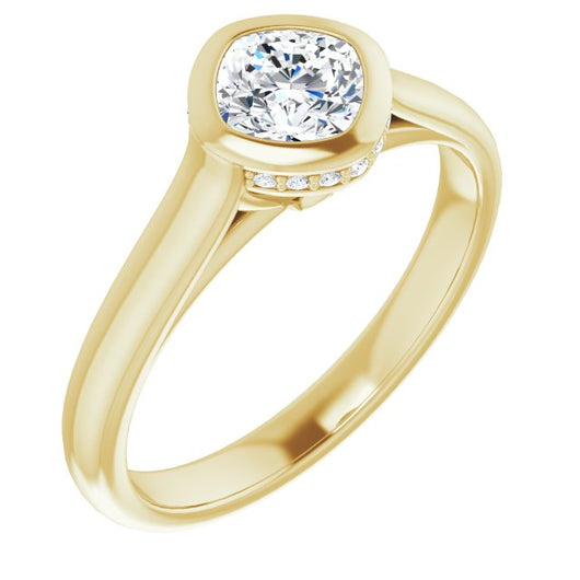 10K Yellow Gold Customizable Cushion Cut Semi-Solitaire with Under-Halo and Peekaboo Cluster