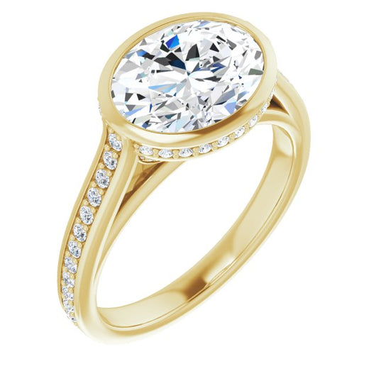 10K Yellow Gold Customizable Cathedral-Bezel Oval Cut Design with Under Halo and Shared Prong Band