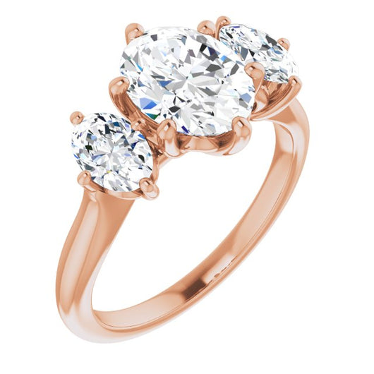 10K Rose Gold Customizable Triple Oval Cut Design with Decorative Trellis