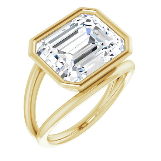 10K Yellow Gold Customizable Bezel-set Emerald/Radiant Cut Style with Wide Tapered Split Band