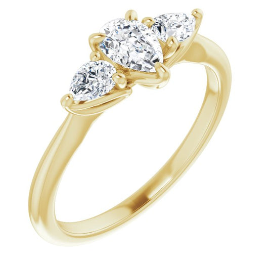 10K Yellow Gold Customizable 3-stone Design with Pear Cut Center and Dual Large Pear Side Stones