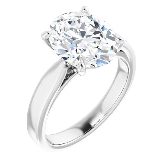 10K White Gold Customizable Oval Cut Cathedral Solitaire with Wide Tapered Band