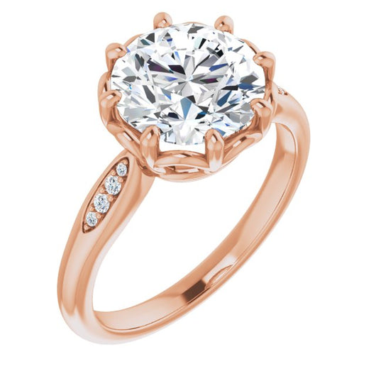 10K Rose Gold Customizable 9-stone Round Cut Design with 8-prong Decorative Basket & Round Cut Side Stones