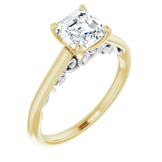 14K Yellow & White Gold Customizable Cathedral-set Asscher Cut Style featuring Peekaboo Trellis Hidden Stones