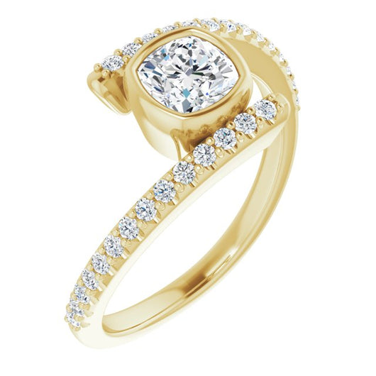 10K Yellow Gold Customizable Bezel-set Cushion Cut Design with Bypass Pavé Band