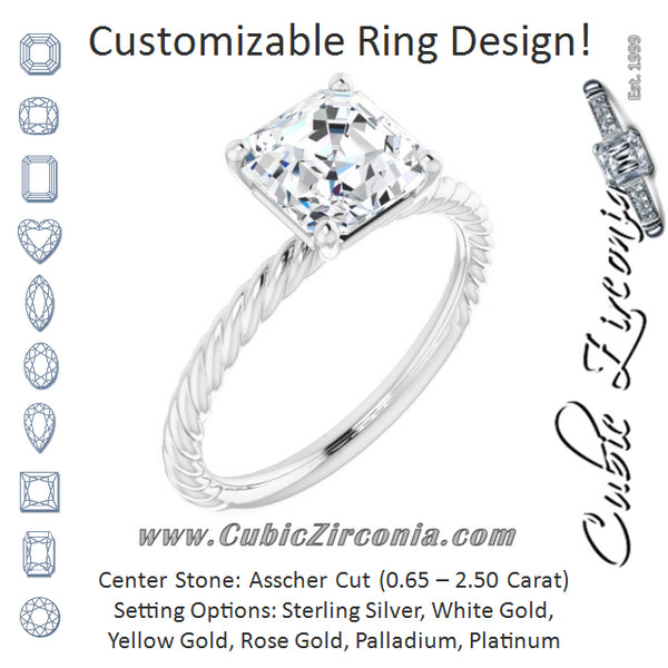 Cubic Zirconia Engagement Ring- The Donna Lea (Customizable Asscher Cut Solitaire featuring Braided Rope Band)