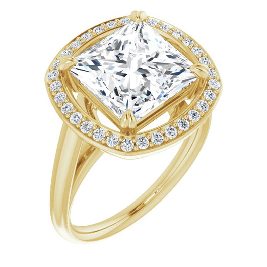 10K Yellow Gold Customizable Princess/Square Cut Design with Loose Halo