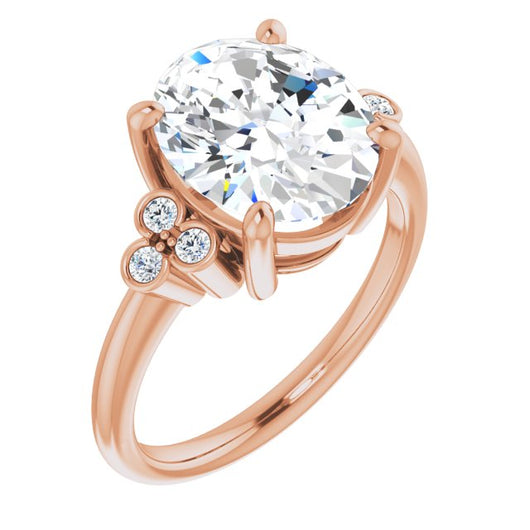 10K Rose Gold Customizable 7-stone Oval Cut Center with Round-Bezel Side Stones