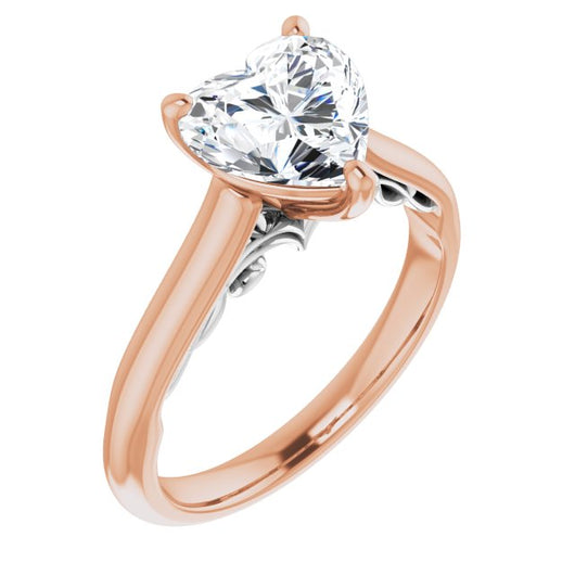 14K Rose & White Gold Customizable Heart Cut Cathedral Solitaire with Two-Tone Option Decorative Trellis 'Down Under'