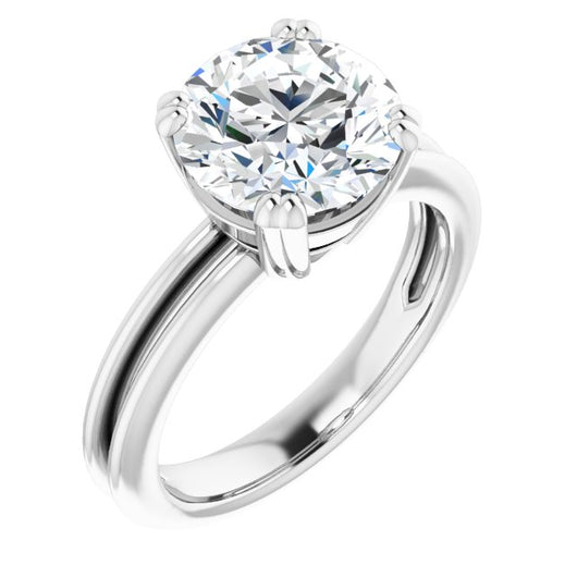 10K White Gold Customizable Round Cut Solitaire with Grooved Band