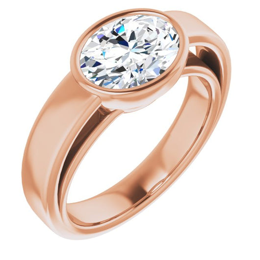 10K Rose Gold Customizable Cathedral-Bezel Oval Cut Solitaire with Wide Band