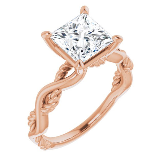 10K Rose Gold Customizable Princess/Square Cut Solitaire with Twisting Split Band