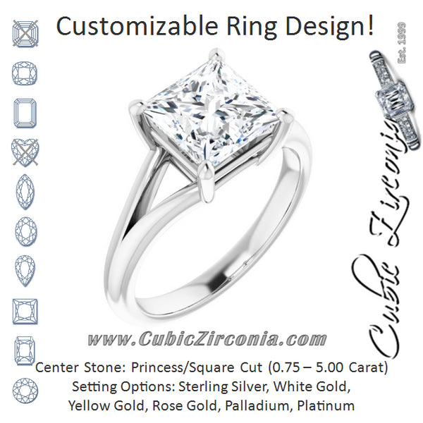 Cubic Zirconia Engagement Ring- The Ning (Customizable Princess/Square Cut Solitaire with Tapered Split Band)