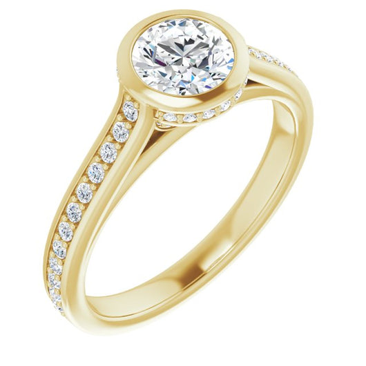 10K Yellow Gold Customizable Cathedral-Bezel Round Cut Design with Under Halo and Shared Prong Band