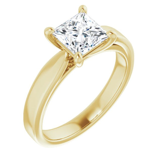 10K Yellow Gold Customizable Princess/Square Cut Cathedral Solitaire with Wide Tapered Band