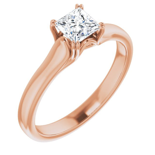 10K Rose Gold Customizable Princess/Square Cut Solitaire with Under-trellis Design