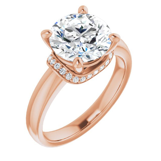 10K Rose Gold Customizable Round Cut Style featuring Saddle-shaped Under Halo