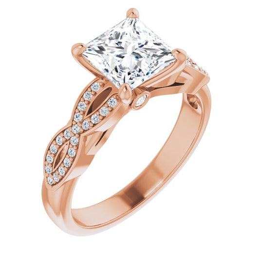 10K Rose Gold Customizable Princess/Square Cut Design featuring Infinity Pavé Band and Round-Bezel Peekaboos