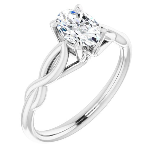 10K White Gold Customizable Oval Cut Solitaire with Braided Infinity-inspired Band and Fancy Basket)