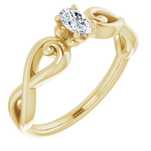 10K Yellow Gold Customizable Oval Cut Solitaire Design with Tapered Infinity-symbol Split-band