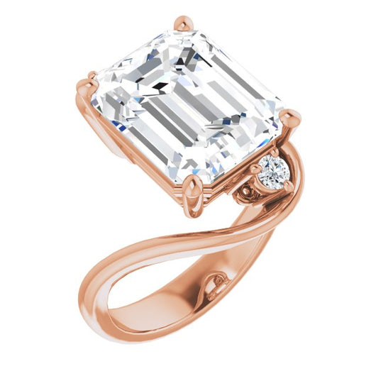 10K Rose Gold Customizable 3-stone Emerald/Radiant Cut Setting featuring Artisan Bypass