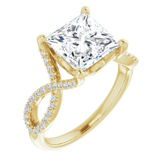 10K Yellow Gold Customizable Princess/Square Cut Design with Twisting Infinity-inspired, Pavé Split Band