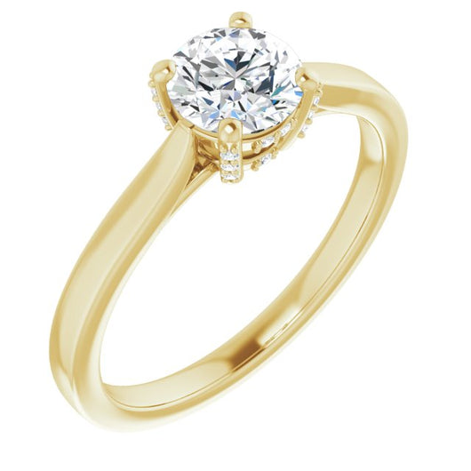 10K Yellow Gold Customizable Cathedral-Raised Round Cut Style with Prong Accents Enhancement